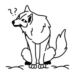 Sitting wolf thinking something, doodle style icon 
