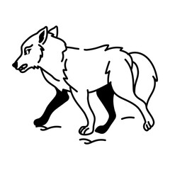 Wolf walking icon in doodle style 