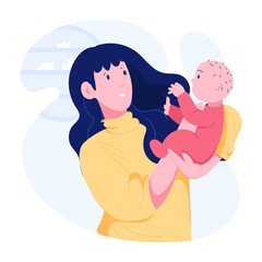 A flat style illustration mother and playing baby 