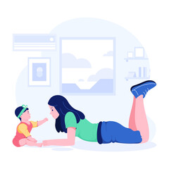 Mom playing with a toddler, flat character illustration 