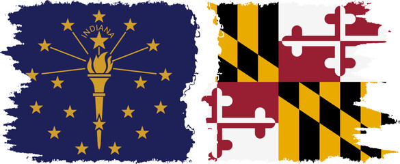 Maryland and Indiana states grunge brush flags connection vector