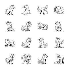 Handy Collection of Wolf Character Doodle Icons 

