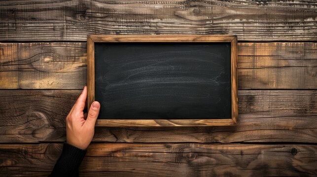 Concept of positivity and encouragement in business and education with contract on chalkboard in hand on wooden background