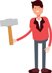 Businessman in Red Suit Character Holding Hammer Tool
