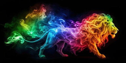 Colorful smoke forming a lion shape , lion, colorful, smoke, abstract, art, animal, vibrant, creative, design, mystical