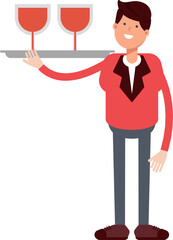 Businessman in Red Suit Character Serving Wine Illustration

