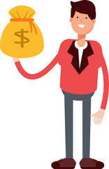 Businessman in Red Suit Character Holding Dollar Sack
