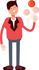 Businessman in Red Suit Character Playing Ball
