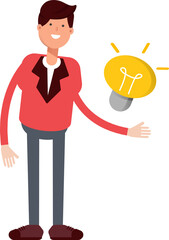 Businessman in Red Suit Character and Light Bulb
