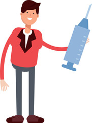 Businessman in Red Suit Character Holding Medical Syringe Illustration
