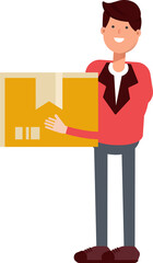 Obraz premium Businessman in Red Suit Character Holding Box 