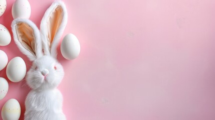 Fototapeta premium easter bunny ears white eggs on isolated pastel background with copyspace