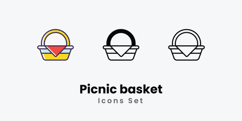 Picnic basket Icons thin line and glyph vector icon stock illustration