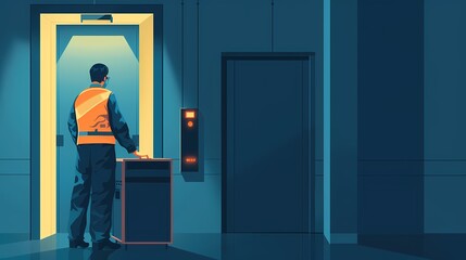 Fototapeta premium Elevator Technician illustration Cartoon flat color art minimal