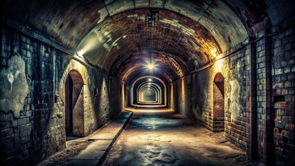 Dark and grungy tunnel with old architecture, casting shadows , Tunnel, dark, grunge, architecture, corridor, shadow