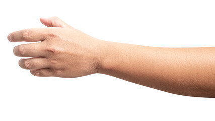 isolated of male hand holding something like a bottle or can.