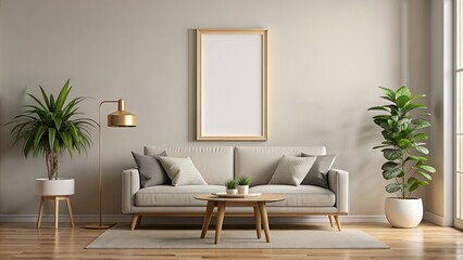 Mock-up frame hanging on a wall in a living room setting, mock-up, frame, living room, interior design, home decor, wall art