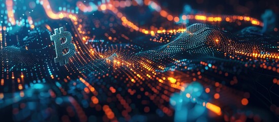 Futuristic Digital Bitcoin Network with Glowing Nodes and Blockchain Technology Concept