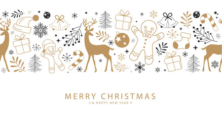 Cute hand drawn seamless pattern with Christmas decoration, great for Christmas banners, wrapping, textiles, borders, light background - vector design