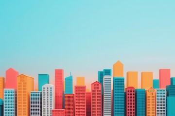 Obraz premium Real estate assets, emphasizing business success, featuring vibrant colors. Double exposure includes silhouettes against a backdrop of high-rise buildings.