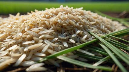 Obraz premium vibrant and bright view of rice in cinematic closeup background