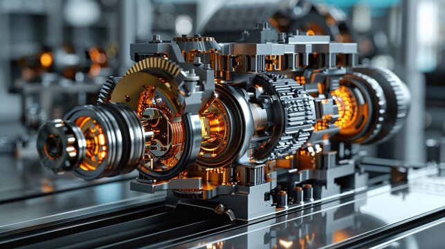 Dual-clutch transmission technology: illustration of semi-synthetic oils and high-performance additives optimizing gearbox lubrication for minimal wear.