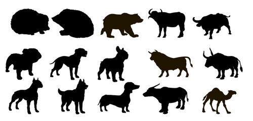 Vector drawing. Black and white image, animal silhouette, stamp.