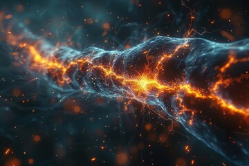 Obraz premium Microscopic view of inflamed sciatic nerve, pain as electrical sparks.