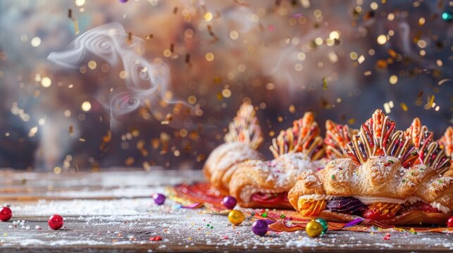 Italian Carnival Banner with Traditional Fried Pastries and Copy Space
