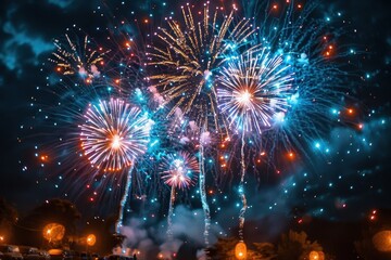 Majestic fireworks display illuminating the night sky.