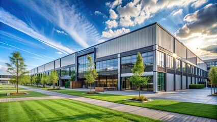 Fototapeta premium Renovated industrial site with modern architecture and green spaces, industrial, renovated, site