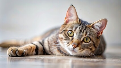 Obraz premium of a cute cat lying down, feline, pet, whiskers, fur, adorable, domestic, animal, cartoon, character, kitty, playful, sitting