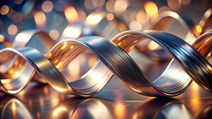 Shiny metallic wavy ribbon-like pattern undulates across a soft, blurred background, creating a mesmerizing abstract design element for visual compositions.