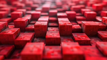 Obraz premium 3D render of red textured cube made of small cubes.