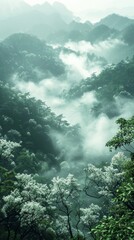 Fototapeta premium A forest full of osmanthus trees, Surrounded by heavy fog,Exquisite, Fine, Detailed, 8K, HD,surrealism 