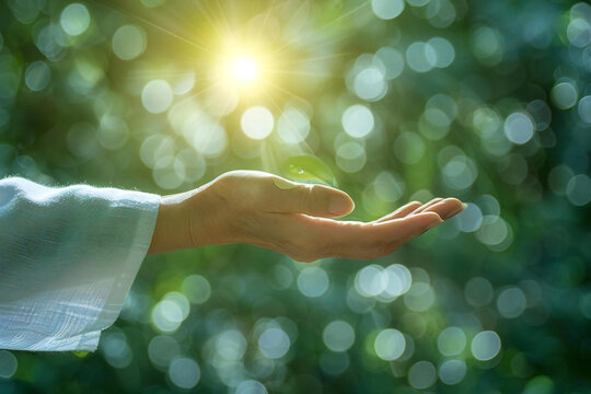 close-up shot of a therapist's hand giving a Reiki healing treatment to a woman in a spa setting.
