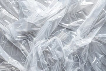 White plastic wrap texture background, top view. transparent cellophane for packaging and product protection