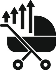 Baby carriage with financial arrows pointing up representing growing birth rate