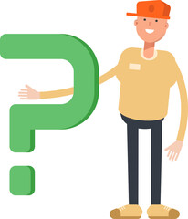 Man Wearing Cap Character and Question Mark
