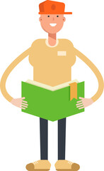 Man Wearing Cap Character Reading Book
