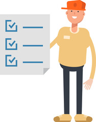Man Wearing Cap Character and Check List Document
