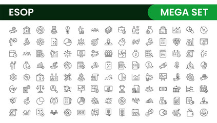 Outline icons about ESOP employee stock ownership plan. Contains such icons as company, win-win, scheme and benefits.