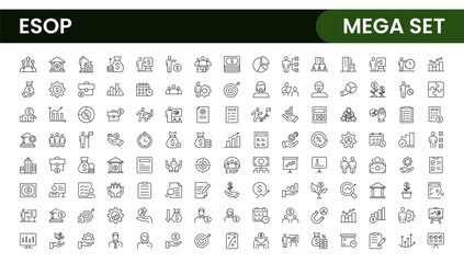 Outline icons about ESOP employee stock ownership plan. Contains such icons as company, win-win, scheme and benefits.