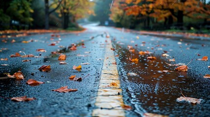 Fall foliage and blossoms following rainfall