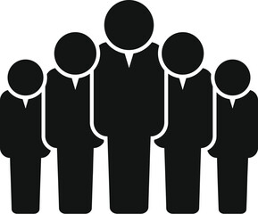 Five business people are standing together in a row showing unity and teamwork