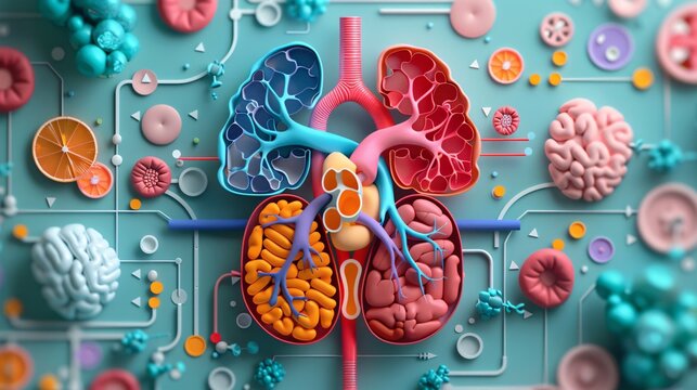 an educational poster depicting how cardiovascular kidney metabolic syndrome affects multiple organs, using clear medical illustrations and diagrams