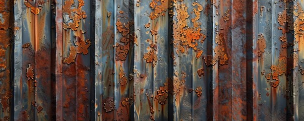 Obraz premium Rusty corrugated metal texture with weathered look, 4K hyperrealistic photo