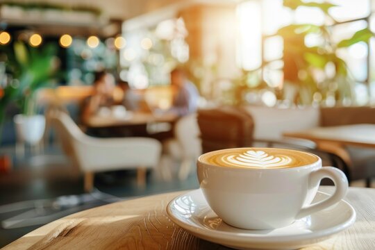 Business coffee break after an important meeting Coffee cup and latte morning breakfast time The concept of people's lifestyles