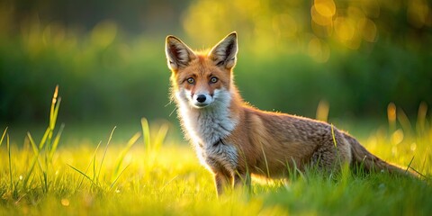 Fox on a green meadow in the late summer sun, fox, meadow, green, late summer, sun, wildlife, nature, outdoors, wild animal