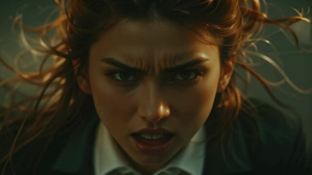 Screaming young business woman in suit, stress psycho emotions. Animation illustration 4k